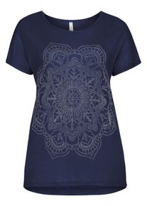 Große Größen Longshirt mit Frontdruck Gr. 52/54 blau von sheego für Damen