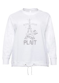Große Größen Sweatshirt mit Eiffelturmdruck und Bindeband Gr. 52/54 weiß von sheego für Damen