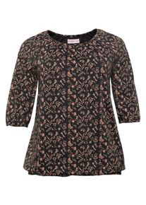 Große Größen Shirt mit 3/4-langen Raglanärmeln und Gummibund Gr. 56/58 grau bedruckt von sheego für Damen