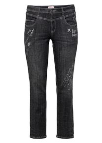 Große Größen Gerade Stretch-Jeans LANA mit Comic-Druck Gr. 48 schwarz von sheego für Damen