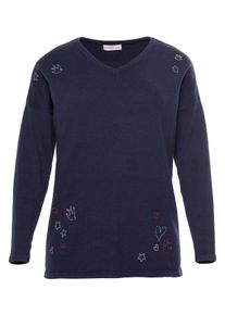 Große Größen Pullover mit kleinen Stickereien Gr. 52/54 blau von sheego für Damen