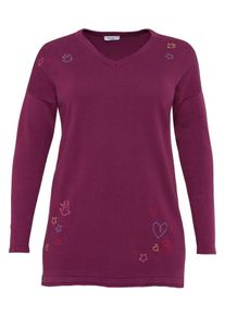 Große Größen Pullover mit kleinen Stickereien Gr. 56/58 rot von sheego für Damen