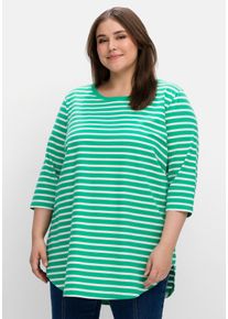Große Größen Longshirt in Oversized-Form mit Streifen Gr. 56/58 blattgrün/weiß gestreift von sheego für Damen