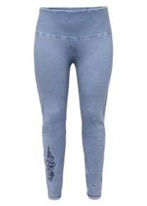 Große Größen Leggings in Oil-washed-Optik mit Blumendruck Gr. 56 blau geblümt von sheego für Damen
