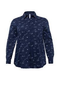 Große Größen Bluse mit Alloverdruck und Krempelärmeln Gr. 56 blau bedruckt von sheego für Damen
