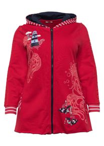 sheego by Joe Browns Große Größen Longsweatjacke mit maritimen Details Gr. 56/58 rot von sheego für Damen