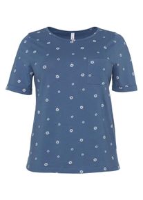 Große Größen Shirt mit Blumendruck und längerem Halbarm Gr. 52/54 blau geblümt von sheego für Damen