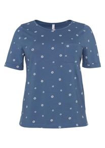 Große Größen Shirt mit Blumendruck und längerem Halbarm Gr. 48/50 blau geblümt von sheego für Damen