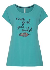 Große Größen Shirt mit Frontdruck Gr. 52/54 blau von sheego für Damen