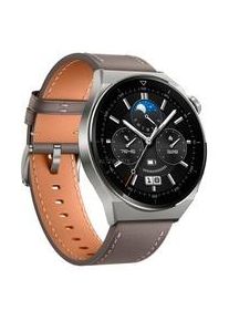 Huawei Watch GT 3 Pro Titanium, Smartwatch titan, 46mm; Armband: graues Lederarmband Display: 3,63 cm (1,43 Zoll) Kommunikation: Bluetooth 5.1 Armbandlänge: 140 - 210 mm Touchscreen: mit Touchscreen