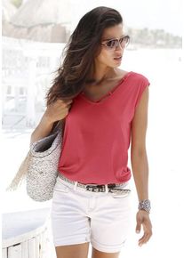 s.Oliver T-Shirt orange Gr. 32/34 für Damen. Mit V-Ausschnitt. Figurumspielend. Nachhaltig.