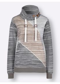 sheego Gro&szlig;e Gr&ouml;&szlig;en Sweatshirt mit elastischen B&uuml;ndchen, grau-ecru-bedruckt, Gr&ouml;&szlig;e 46 - Damen