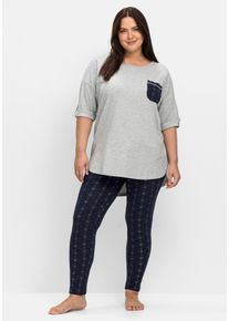 Große Größen Set aus Schlafshirt und Leggings Gr. 60/62 blau/grau von sheego für Damen