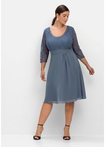 Große Größen Cocktailkleid mit floraler Spitze Gr. 46 blau geblümt von sheego für Damen