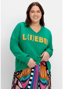 sheego loves miss goodlife Große Größen Sweatshirt mit Wordingprint in Kontrast Gr. 44 grün von sheego für Damen