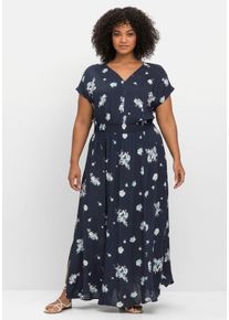 Große Größen Maxikleid mit Alloverdruck und gesmokter Taille Gr. 40 blau geblümt von sheego für Damen