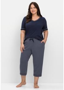 Große Größen 3/4-Schlafhose mit Kontrastdetails und Bindeband Gr. 52/54 blau von sheego für Damen