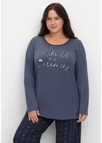 Große Größen Schlafshirt mit Langarm und Fronprint Gr. 40/42 blau von sheego für Damen