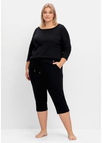 Große Größen Gerade Relaxhose in Caprilänge, mit Bindeband Gr. 40 schwarz von sheego für Damen