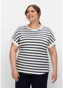 Große Größen Ringelshirt mit überschnittenen Schultern Gr. 40/42 weiß von sheego für Damen