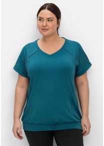 Große Größen Funktionsshirt mit V-Ausschnitt und Saumbündchen Gr. 60/62 blau gestreift von sheego für Damen