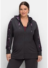 Große Größen Trainingsjacke aus Sweat, mit Kontrastmuster Gr. 52/54 grau von sheego für Damen