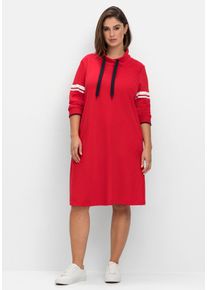 Große Größen Kurzes Sweatkleid mit weitem Kragen, in leichter A-Linie Gr. 56 rot gestreift von sheego für Damen
