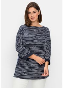 Große Größen 3/4-Arm-Shirt mit Streifen und Wordingprint Gr. 44/46 blau gestreift von sheego für Damen