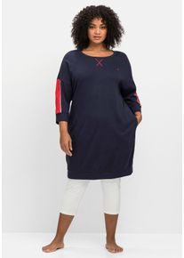 Große Größen Relax-Shirtkleid mit Taschen und Kontraststreifen Gr. 44/46 blau von sheego für Damen