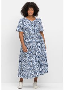 sheego by Joe Browns Große Größen Kleid mit Alloverdruck und Smok-Taillenbund Gr. 48 blau geblümt von sheego für Damen
