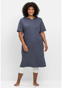 Große Größen Relax-Shirtkleid mit Kängurutasche und Kapuze Gr. 60/62 blau von sheego für Damen