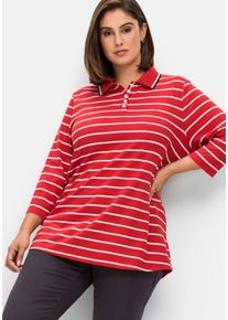 Große Größen Gestreiftes Poloshirt mit 3/4-Arm Gr. 56/58 rot gestreift von sheego für Damen