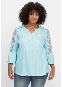 sheego by Joe Browns Große Größen Shirt in Oil-dyed-Waschung, mit floraler Spitze Gr. 52/54 blau geblümt von sheego für Damen