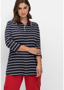 Große Größen Gestreiftes Poloshirt mit 3/4-Arm Gr. 44/46 blau gestreift von sheego für Damen