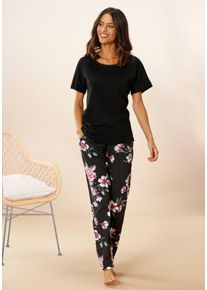 Vivance Dreams Große Größen Pyjama Gr. 40/42 schwarz geblümt für Damen