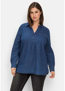 Große Größen Jeanstunika mit Blusenkragen und Brusttasche Gr. 56 blau von sheego für Damen