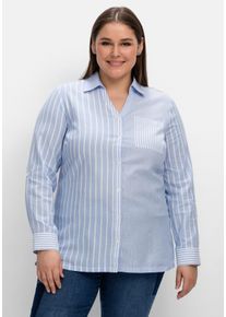 Große Größen Bluse im Streifen-Mix, mit Brusttasche Gr. 60 blau gestreift von sheego für Damen