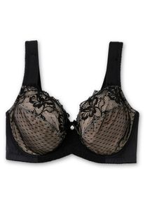 Große Größen Bügel-BH mit Spitze und Kontrastfutter aus Mesh Gr. 100E schwarz/braun geblümt von sheego für Damen