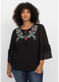 sheego by Joe Browns Große Größen Tunika im Boho-Look, mit floraler Stickerei Gr. 52 schwarz geblümt von sheego für Damen