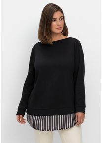 Große Größen 2-in-1-Langarmshirt mit Ansatz aus Blusenstoff Gr. 52/54 schwarz gestreift von sheego für Damen