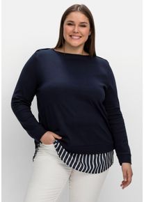 Große Größen 2-in-1-Langarmshirt mit Ansatz aus Blusenstoff Gr. 48/50 blau gestreift von sheego für Damen