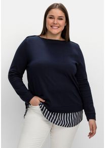 Große Größen 2-in-1-Langarmshirt mit Ansatz aus Blusenstoff Gr. 48/50 blau gestreift von sheego für Damen