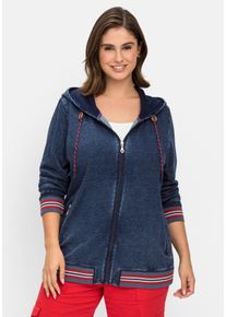 Große Größen Sweatjacke in Denim-Optik, mit Streifenbündchen Gr. 56/58 blau von sheego für Damen