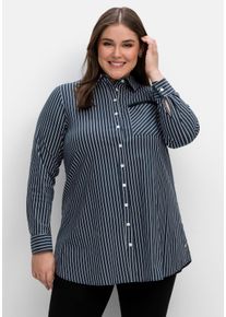 Große Größen Gestreifte Longbluse in ausgestellter Form Gr. 60 blau von sheego für Damen