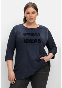 Große Größen Shirt mit 3/4-Arm und Teddy-Stickerei vorn Gr. 56/58 blau von sheego für Damen
