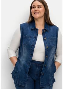Große Größen Taillierte Jeansweste mit Umlegekragen Gr. 46 blau von sheego für Damen