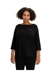 Tom Tailor Große Größen Shirt mit U-Boot-Ausschnitt und Pailletten-Herz Gr. 54 schwarz für Damen