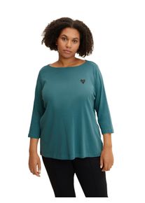 Tom Tailor Große Größen Shirt mit U-Boot-Ausschnitt und Pailletten-Herz Gr. 48 blau für Damen