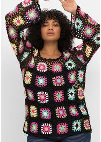 sheego by Joe Browns Große Größen Handgearbeiteter Häkelpullover im Crochet-Muster Gr. 52/54 schwarz von sheego für Damen