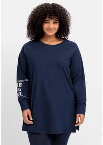 Große Größen Sweatshirt aus Funktionsmaterial, mit Ärmeldruck Gr. 48/50 blau von sheego für Damen